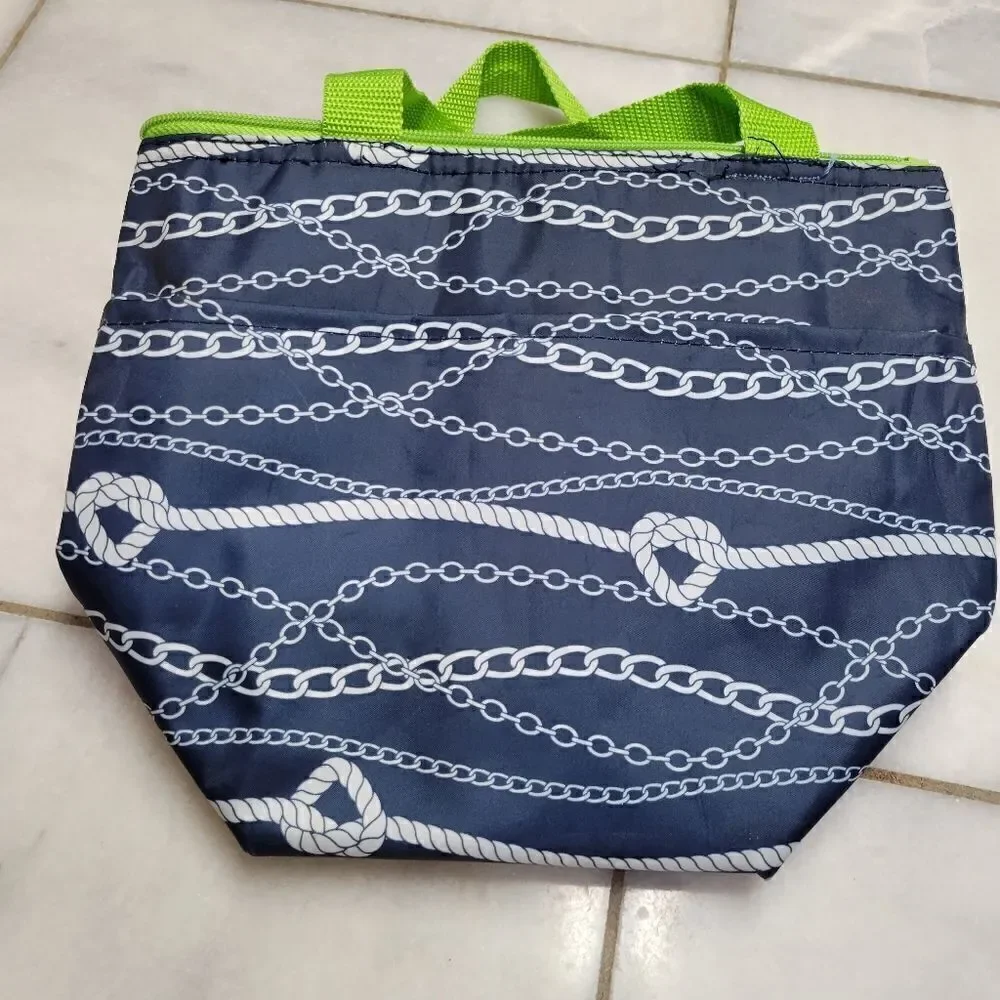 Thirty One Chains Nautical Ahoy Canvas Insualted Lunch Tote Bag Nautical Navy